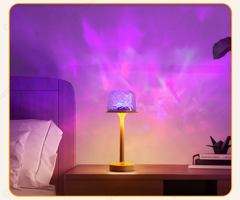 Mushroom Table Lamp with Water Ripple Projection Atmosphere Lights Hotel Bar Bedroom Living Room Desk Lamp Decorative Lighting