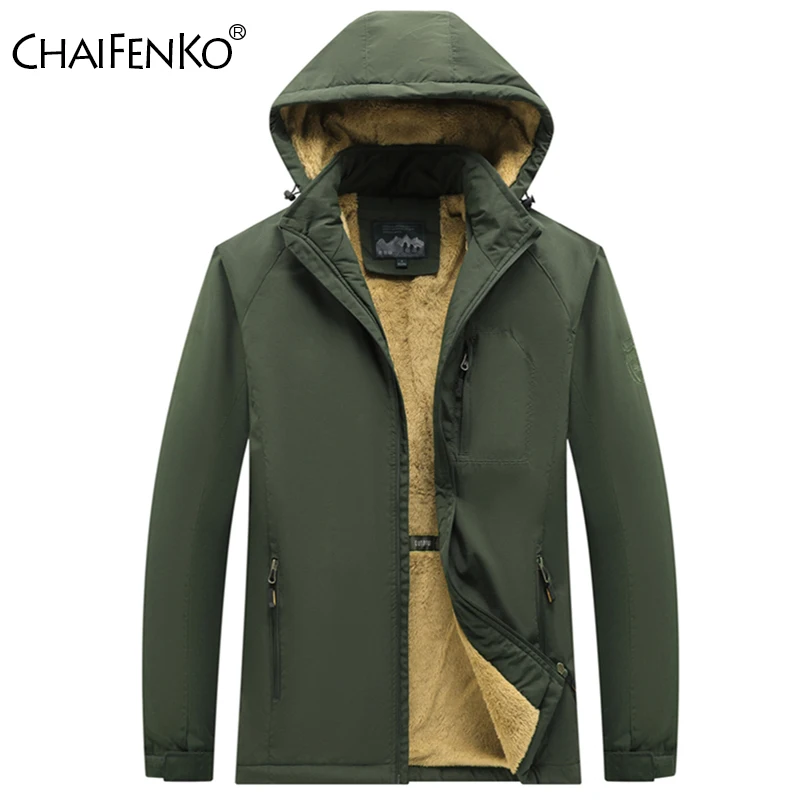 New Windproof Keep Warm Men Tops Outdoors Casual Motion Mountaineering Coats Winter Solid Fleece Thickening Removable Hat Parka