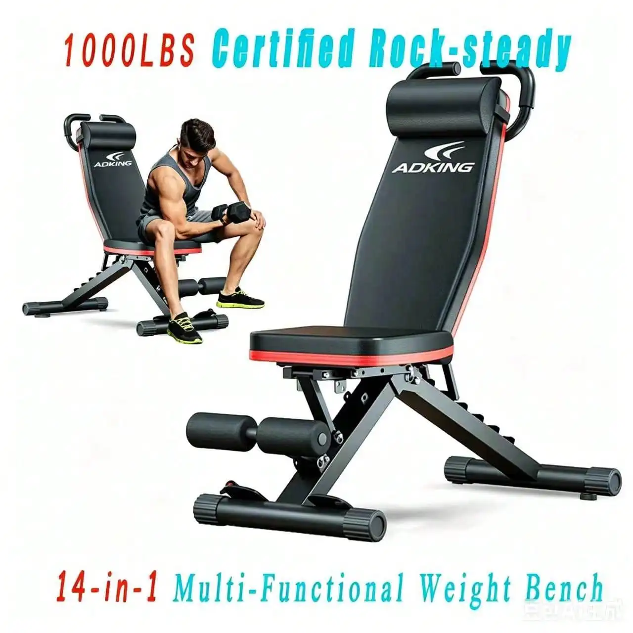 Adjustable And Foldable Workout Bench, Multifunctional Strength Training Dumbbell Bench, Indoor Incline Bench With Extended Backrest, Strength Training Bench For Full Body Workout, Multi-Functional Incline Decline Workout Bench For Home Gym