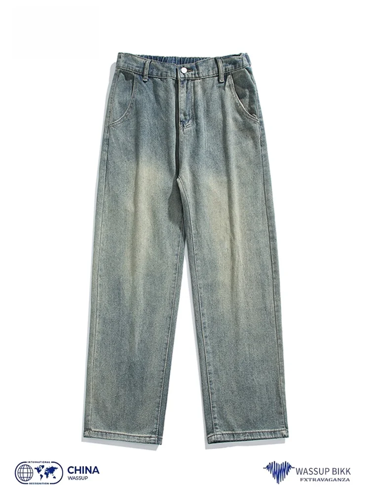 

WASSUP BIKK American Retro Waed Men's Jeans Spring Autumn Trendy Loose Straight Casual Long Pants Youth Wear Cotton Polyest...