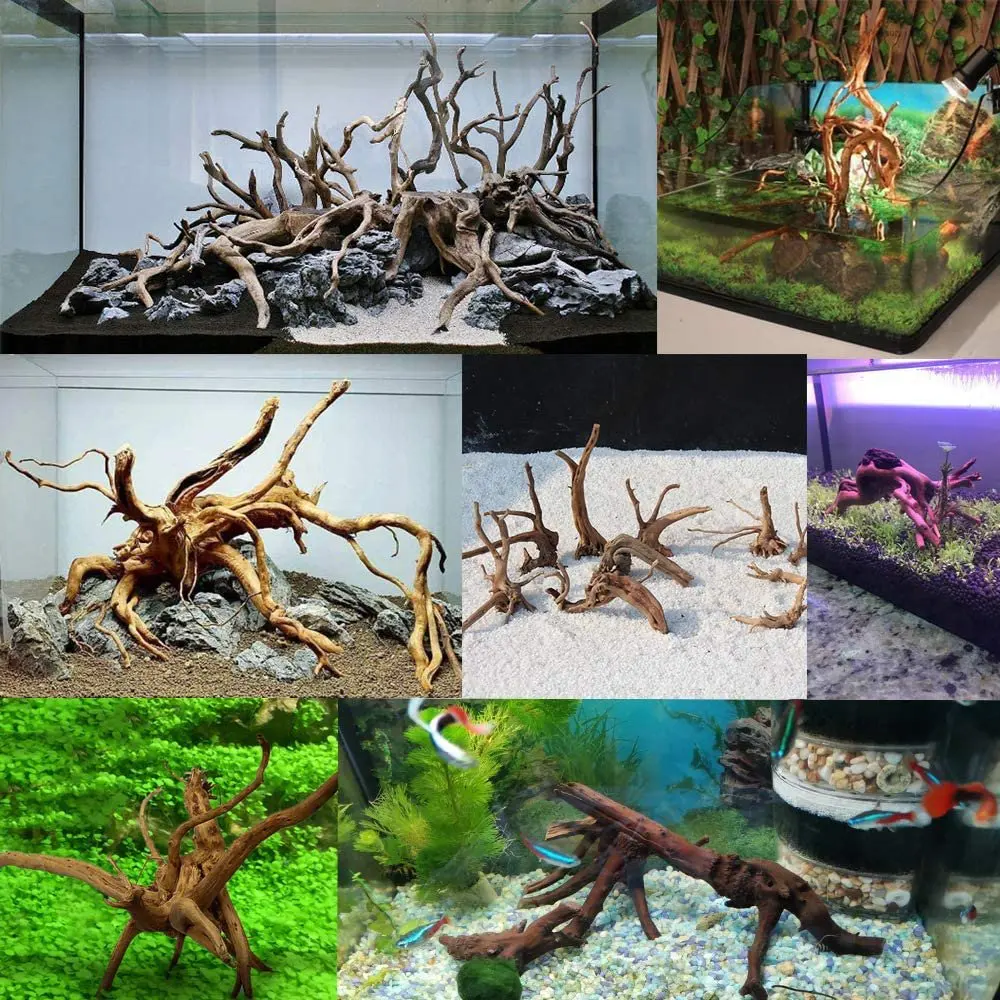 Mini madera flotante para acuario, ramas de madera natural, decoraciones para peceras, reptiles, tronco de árbol, madera flotante surtida (paquete de 10)