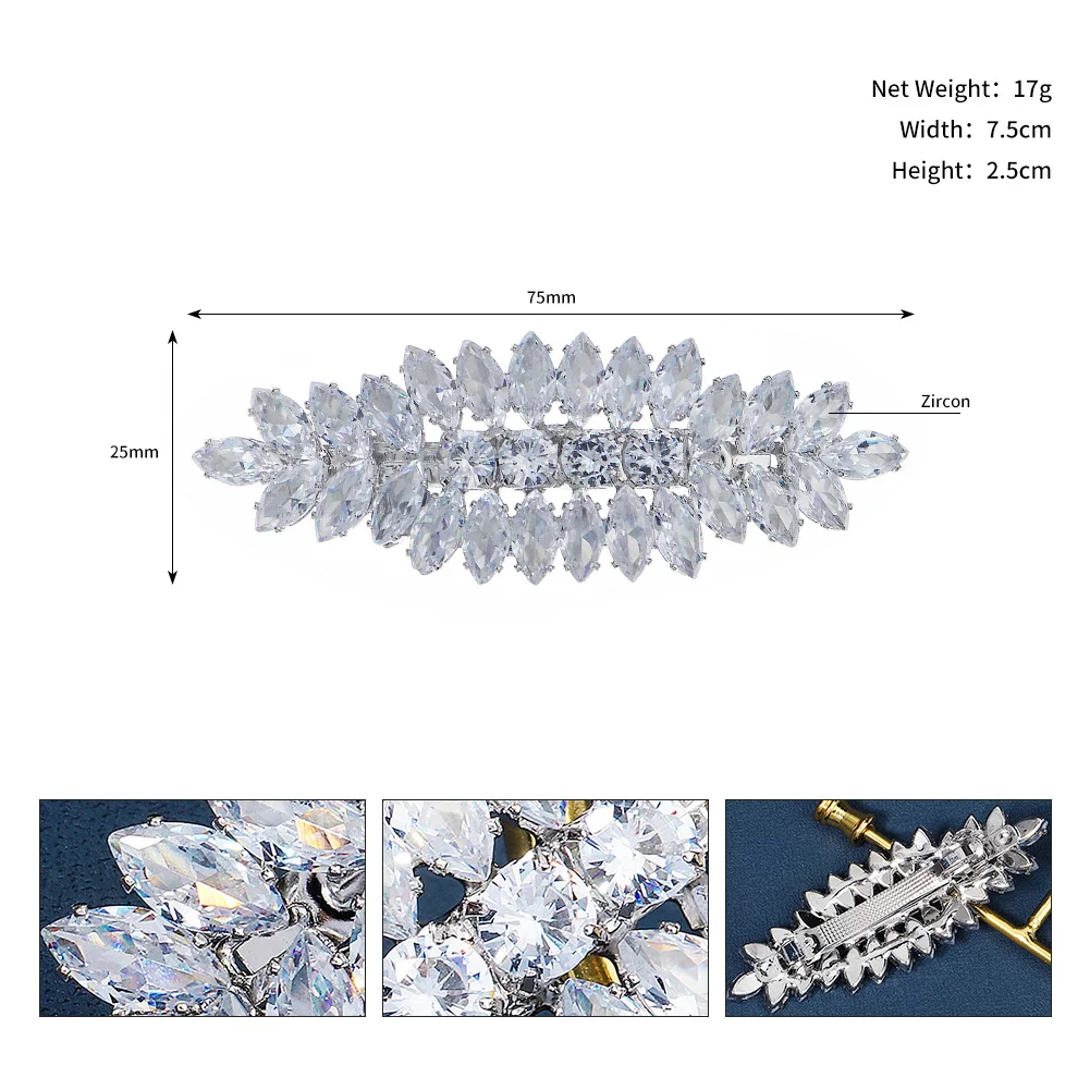 Efily Luxury Cubic Zirconia Bridal Hair Clip Wedding Barrette Rhinestone Hairpin Bride Accessories Hair Ornaments Woman Party