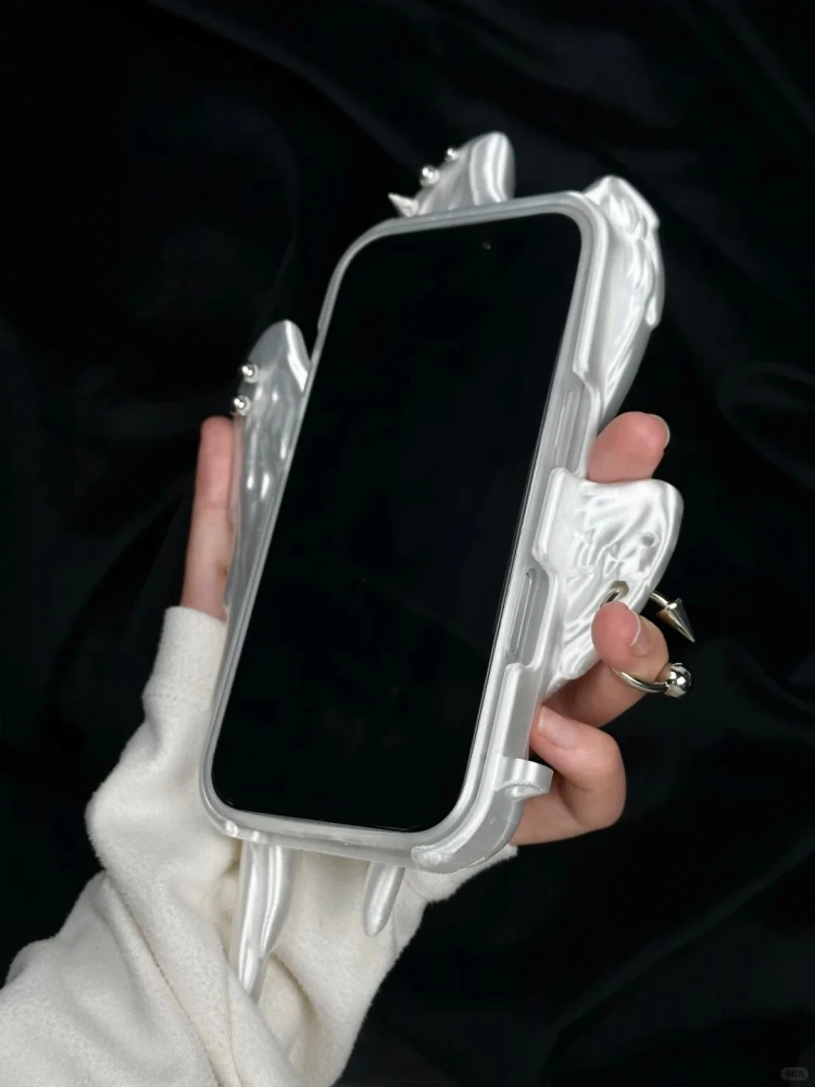 Original Y2k Six Winged Angel Rivet Pierced Hollow Cutout Phone Case Customization 3d Printed Soft Flexible Tpu Decor Gifts Acg view 3