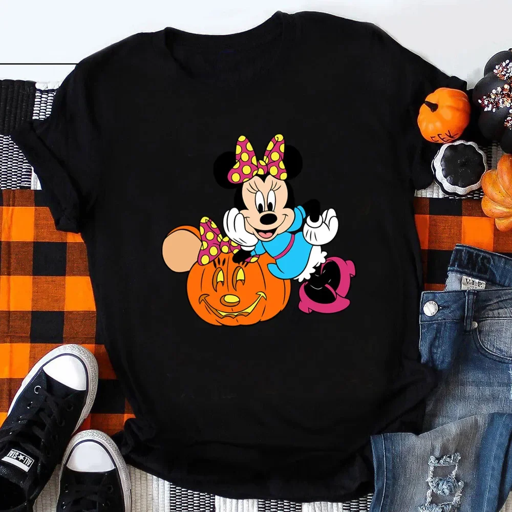 Happy Halloween Mickey T-shirts Woman Graphic cartoon T-shirts Festival Vibe Vacation Clothes Black Tops Autumn T Shirt Women