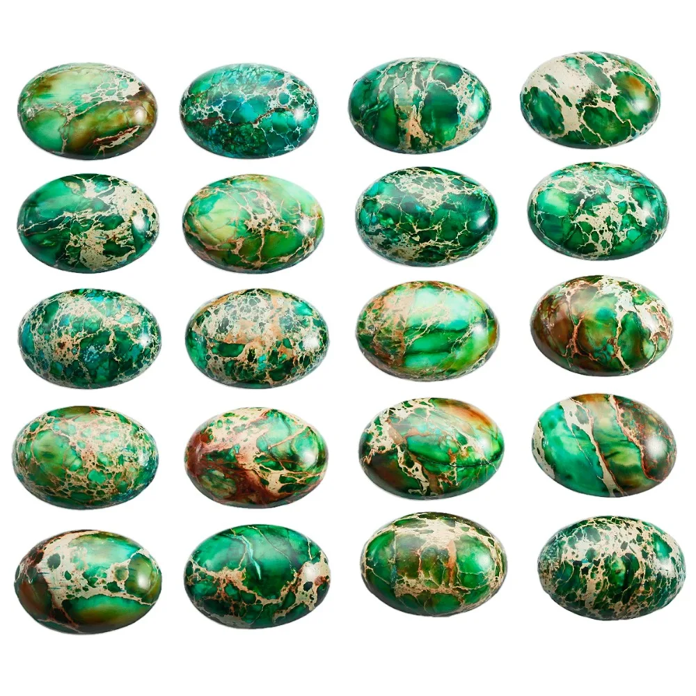 TUMBEELLUWA 5pcs Deep Green Sea Sediment Jasper Oval Stone Cabochons Flatback Semi-precious CAB Jewelry Accessories 18x25mm