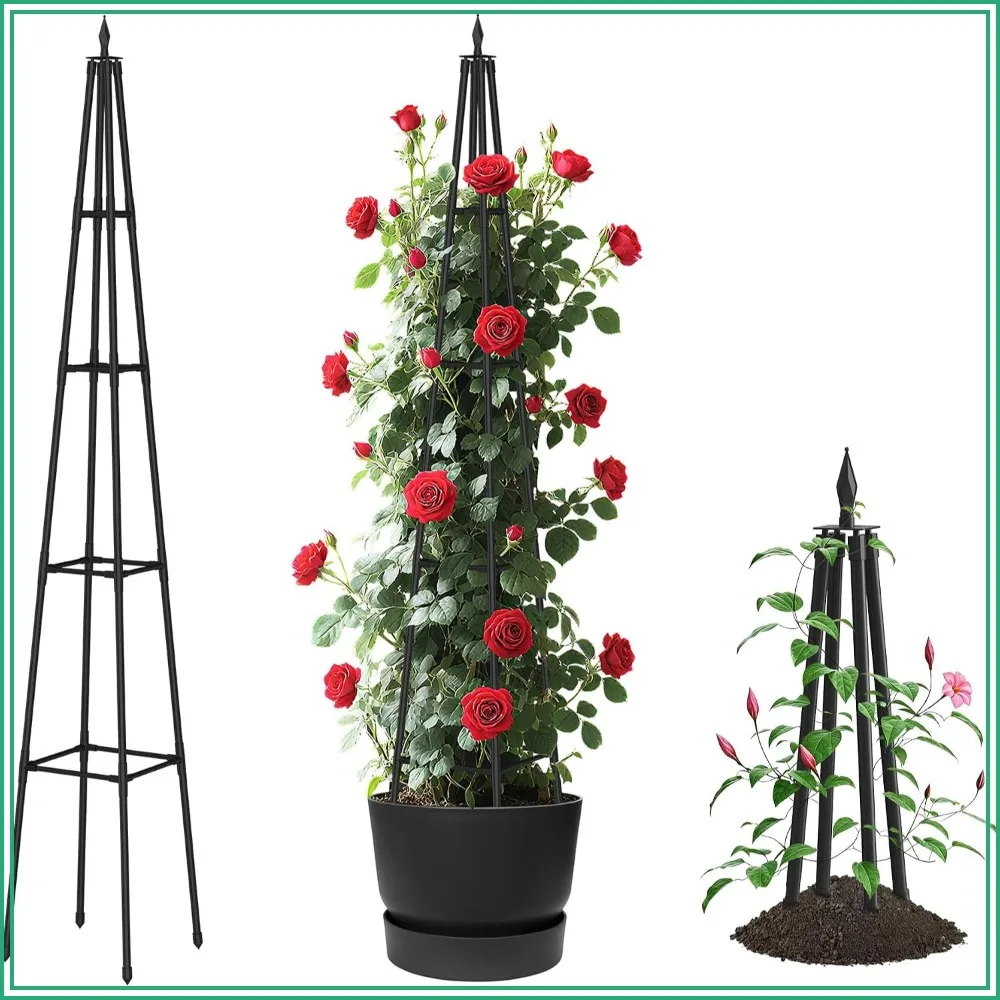 6 FT Obelisk Trellis for Climbing Plants, Garden Trellis with Thickened Plastic-Coated Metal Pipes, Outdoor & Indoor Plant Support, Black