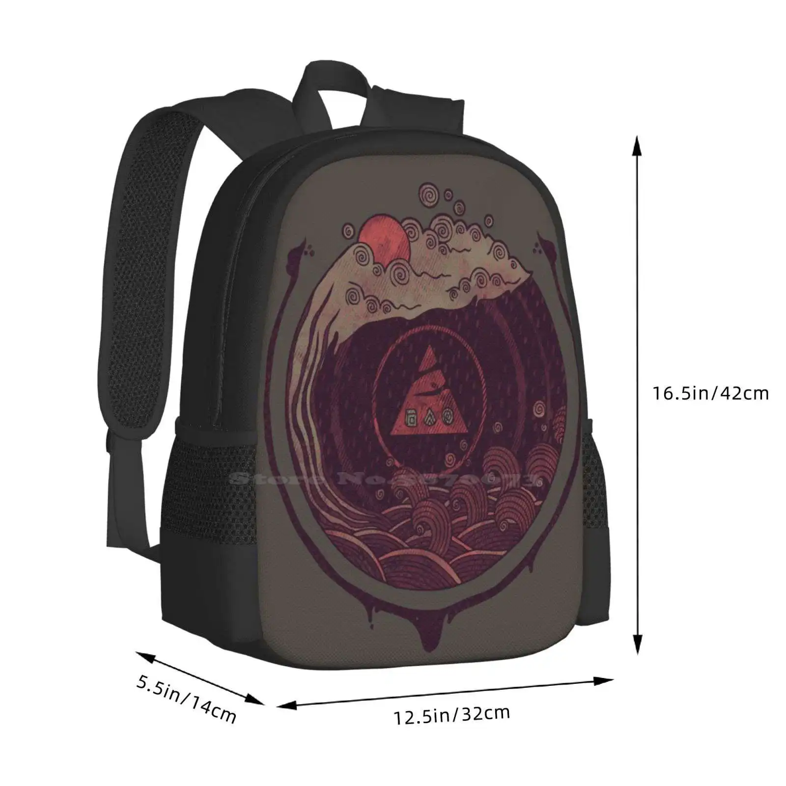 Dark Waters Backpack For Student School Laptop Travel Bag Waves Liquid Cloud Precipitation Rain Geometry Concentric Abstract