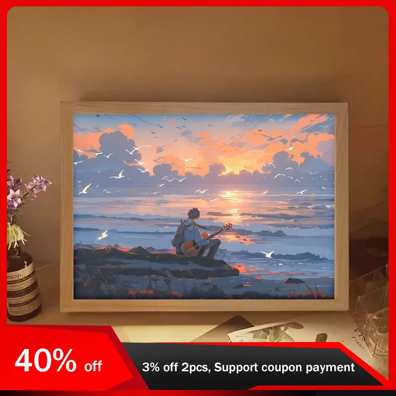 

22cm/8.66in 3D Landscape Light Painting LED Night Table Top Led Creativity Collectible Display Lamp Bedroom Decoration Girl Gift