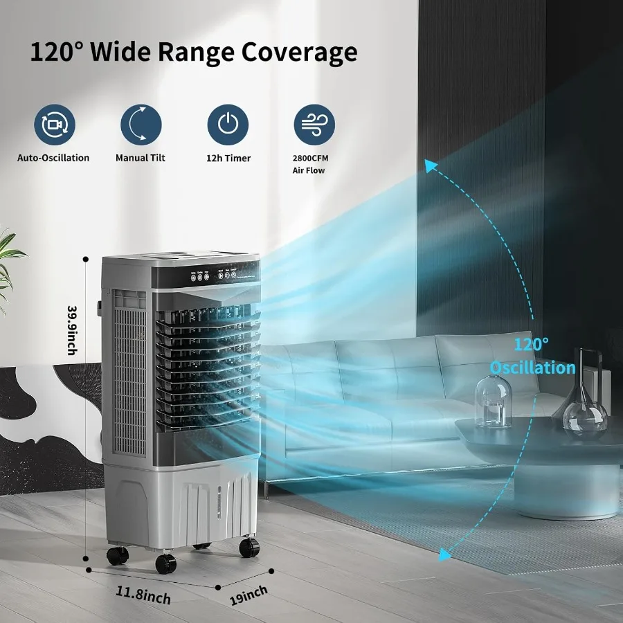 مكيف هواء مبرد 8.2 جالون 3 في 1 مع جهاز تحكم عن بعد 3 إعدادات للسرعة مؤقت 12 ساعة 6 عبوات ثلج هواء تبخيري محمول C