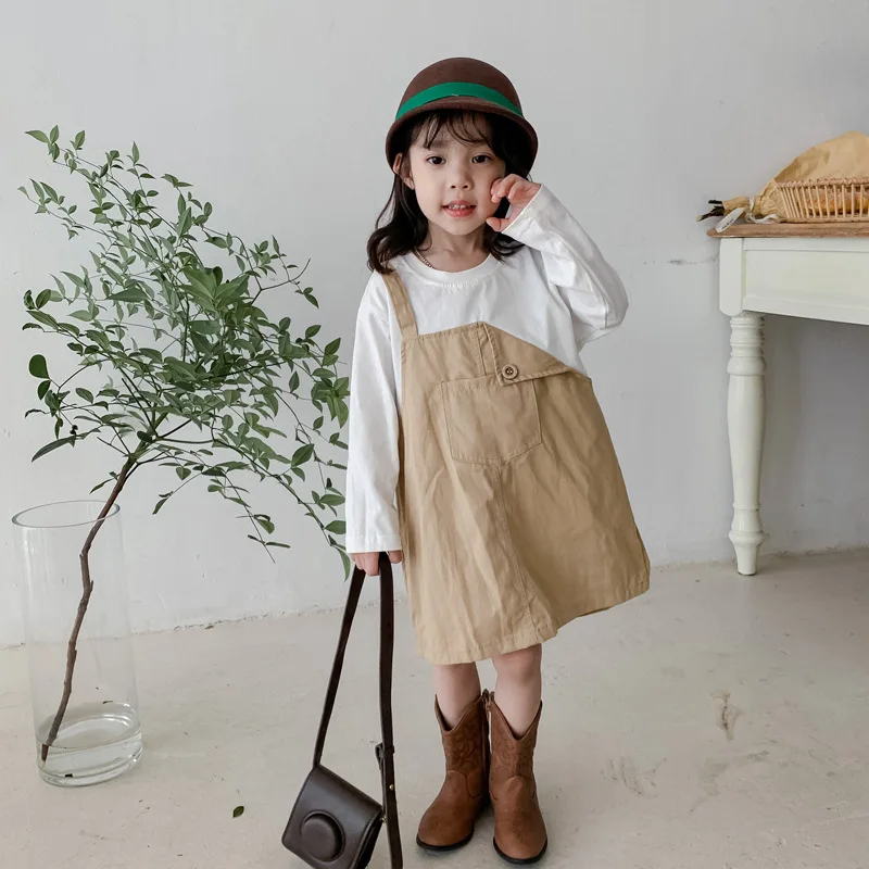 

Fake Two-Piece Irregular Loose Girls Dress Casual Long Sleeve Children's Skirt2024Autumn Wholesale