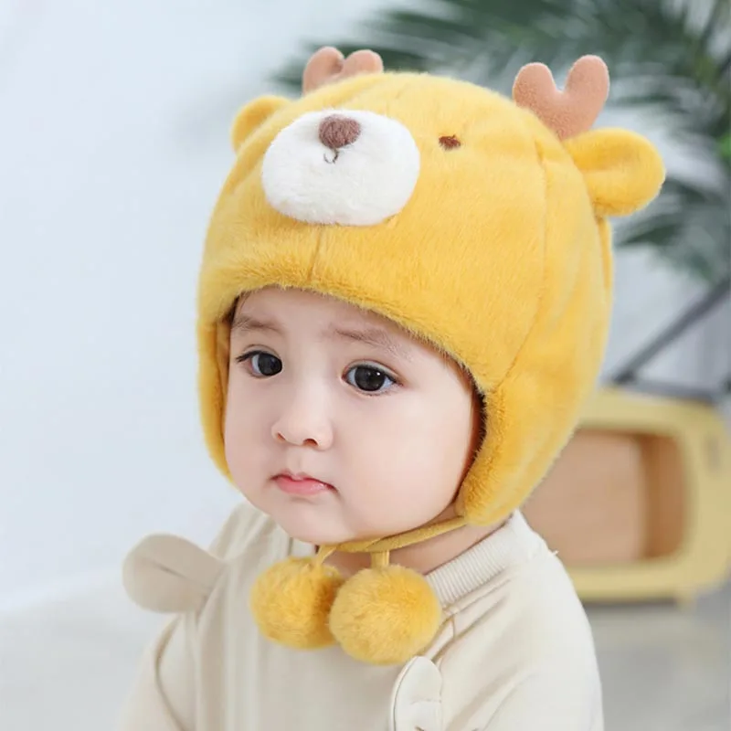 Winter Baby Earflaps Cap Cute Deer Plush Ushanka Boys and Girls Thickening Thermal Windproof Pullover Hat