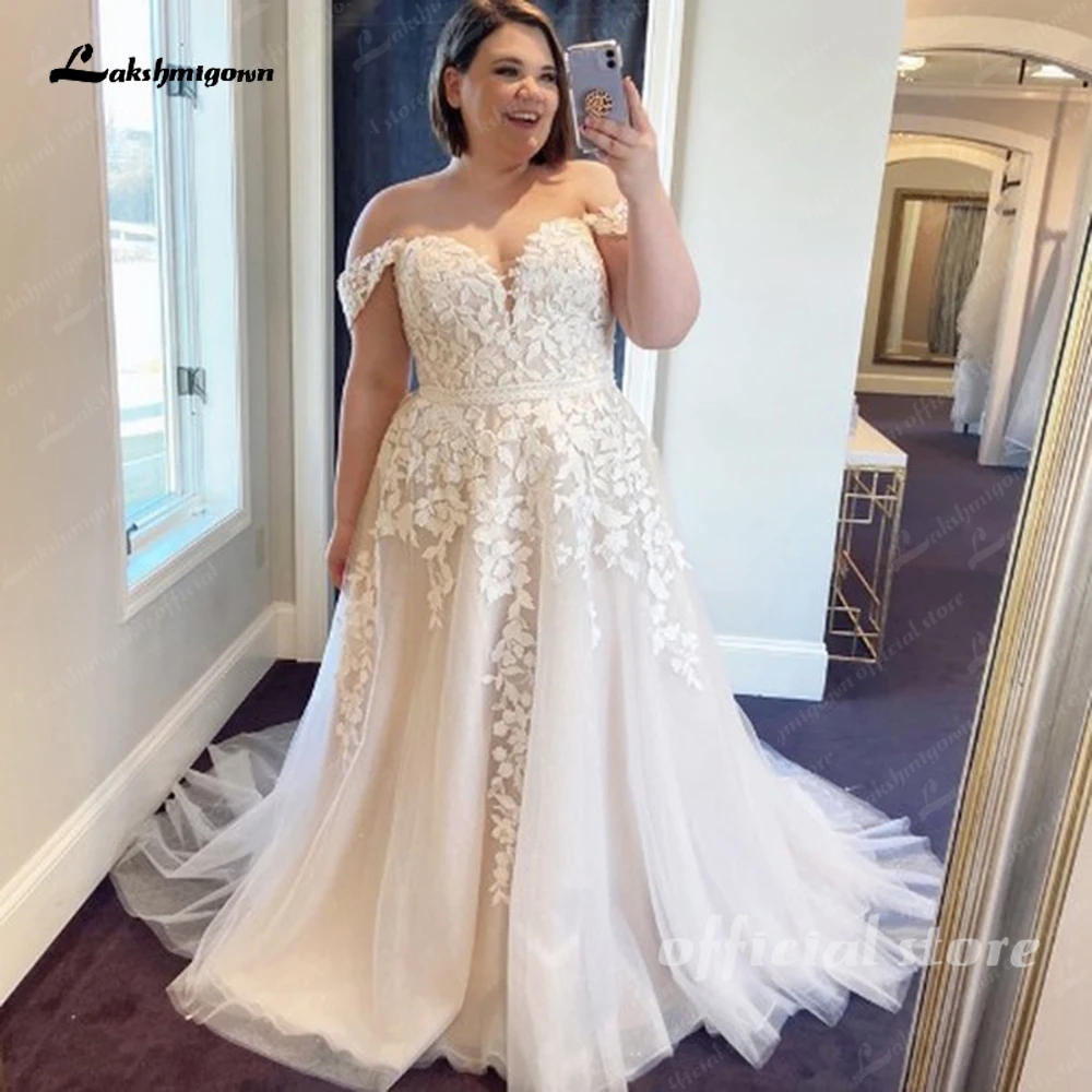 

Lakshmigown Plus Size Off The Shoulder A-Line Wedding Dress 2025 New Lace Floral Bride Gowns Customized