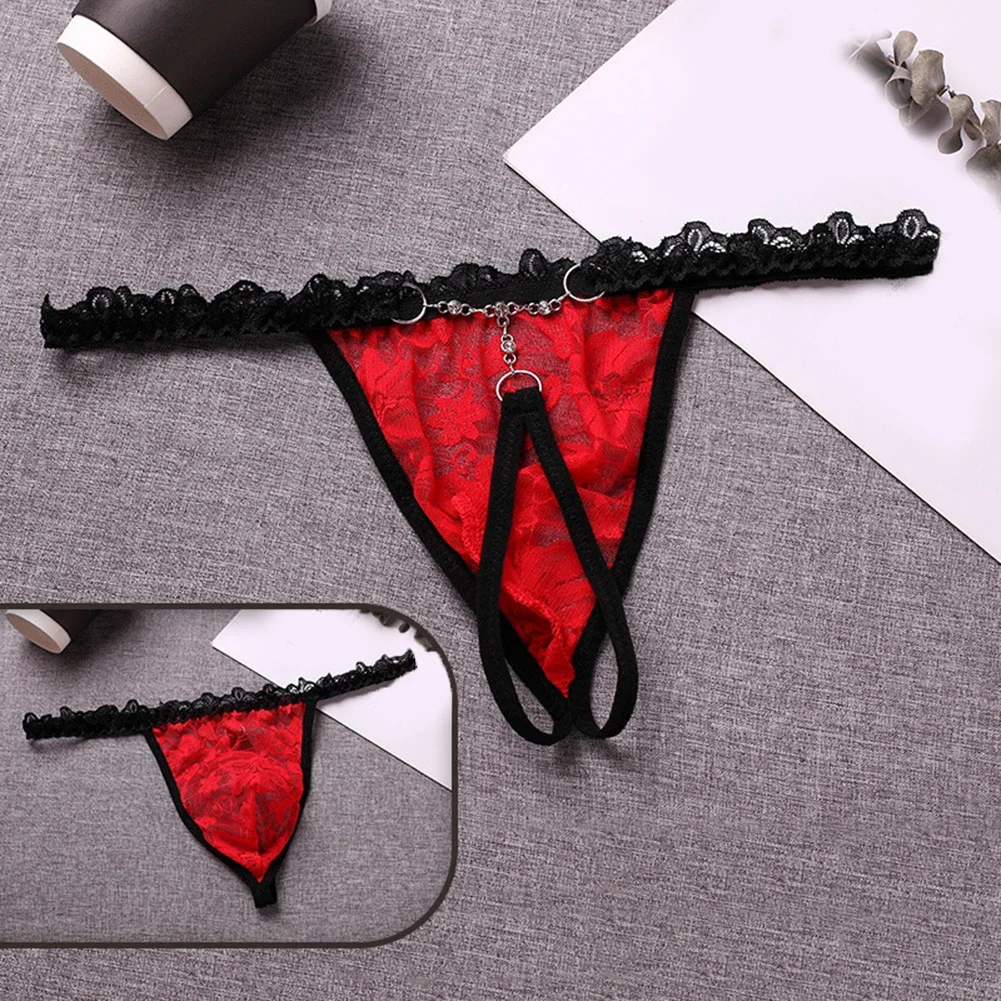 Men Lace Thong G String Basic Underwear Comfortable Loose See Through Color Matching Underpant T Back