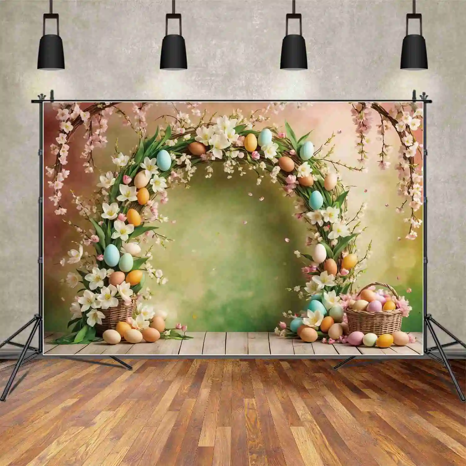 MOON.QG Floral Arch Easter Background For Photography Girl Eggs Tassel Party Photo Backdrops Customized Indoor Wall Accessories