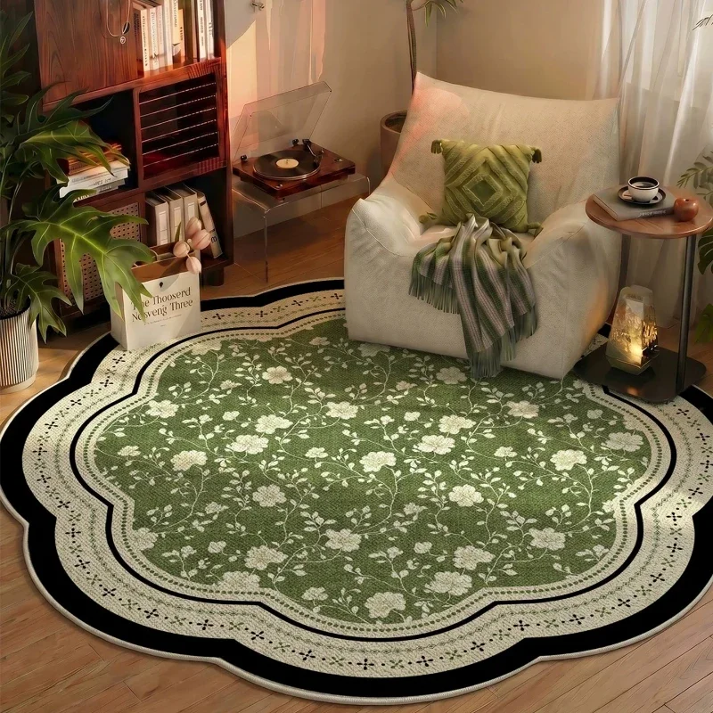 French Style Bedroom Decor Soft Carpet Flower Pattern Carpets for Living Room Washable Lounge Green Floor Mat Home Anti-slip Rug