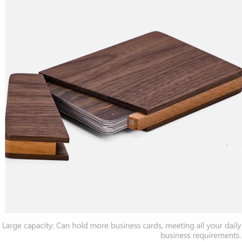 Thin Walnut Business Card Holder Solid Wood Portable Business Card Storage Box Large Capacity Pocket Size Wooden Card Case