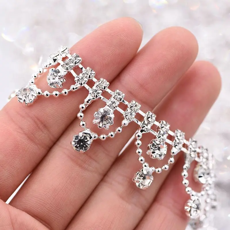 تاج قلادة حجر الراين هامش سلسلة DIY إعداد مخلب لحجاب الزفاف خوذة الأحذية الديكور التبعي