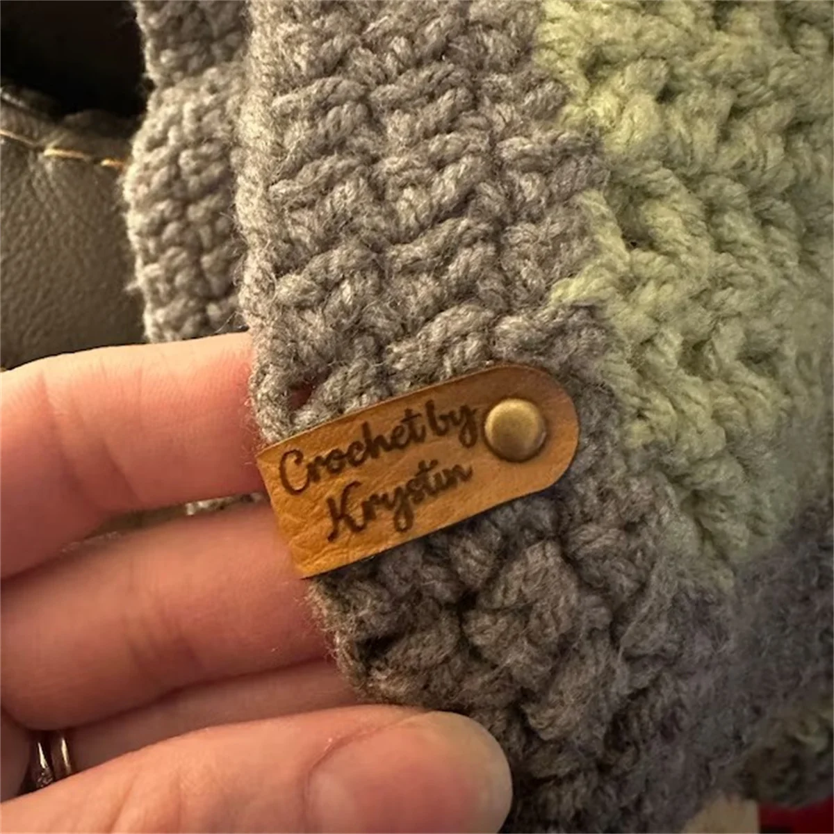 Custom tags for knits and crochet, faux leather labels for handmade items, leather tags with rivets, tags for knitted hats