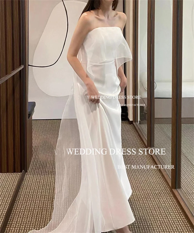 ML Silk Satin Korea Mermaid Wedding Dresses Strapless Simple Floor Length Formal Party Dress Plain Customised Wedding Gown
