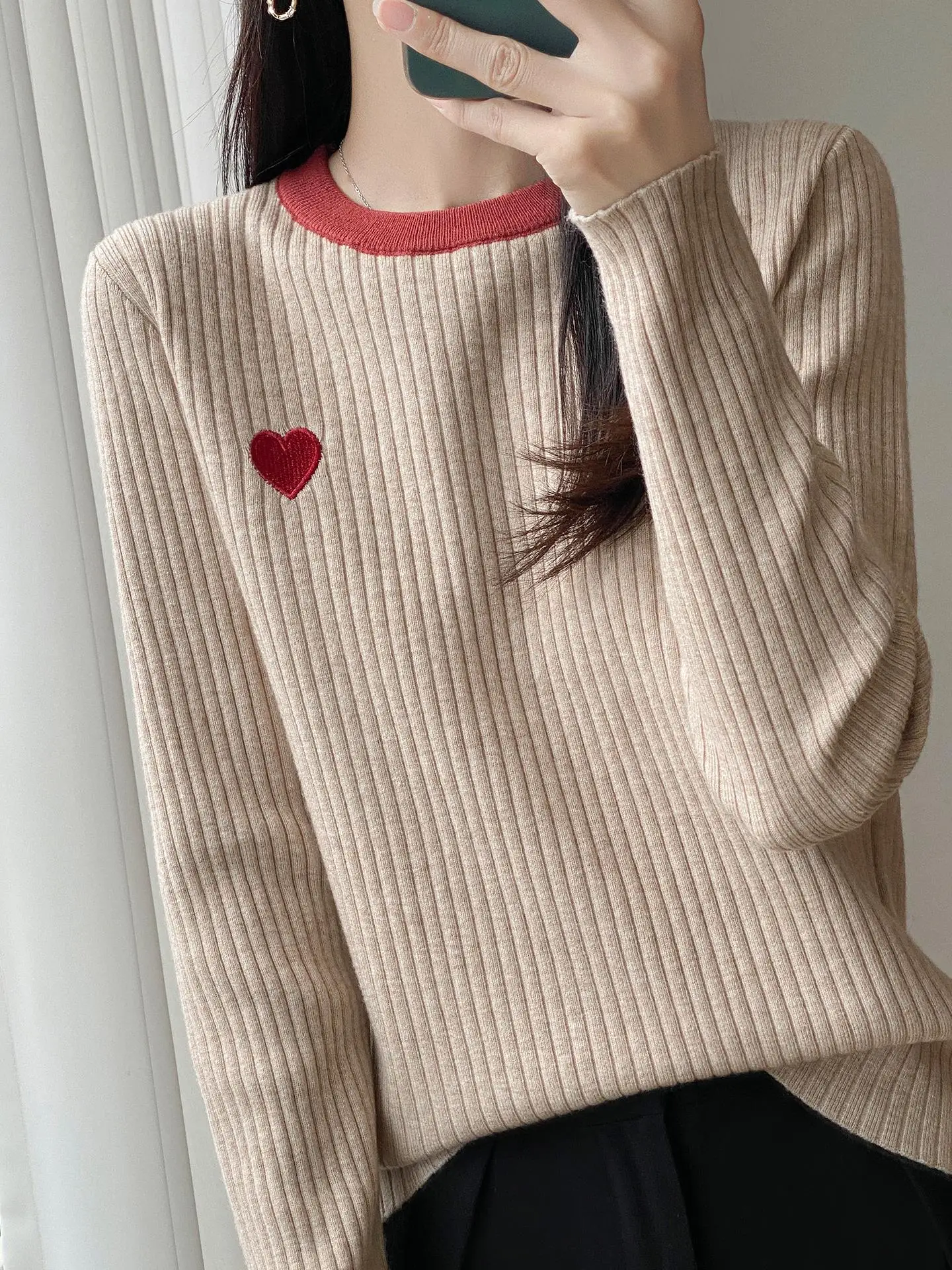 

Women's Slim Fit Long Sve round Ne Knitted Sweater Heart Print Color Blo Base Layer irt Commute Sle Autumn Winter