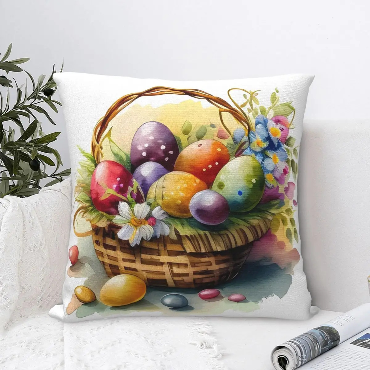 Pillow Cover Easter Egg In Basket Design Cushion Cover Colorful Cute Funny Pillow Case For Wedding Party Home Decor Pillowcases