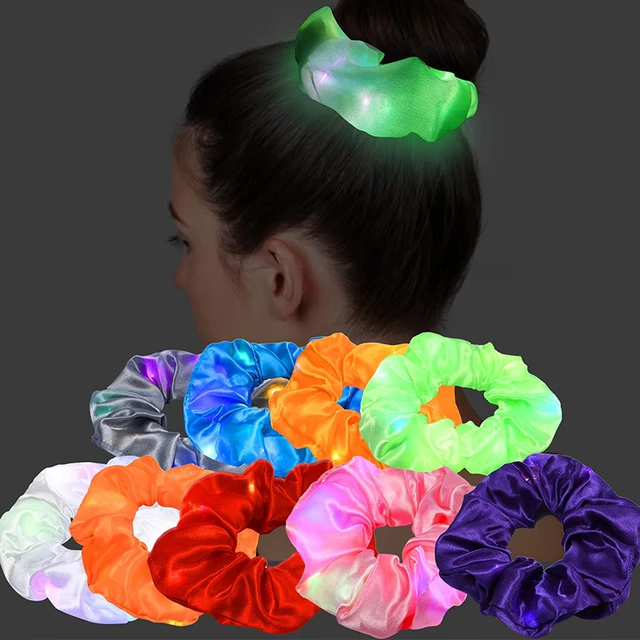 1/5/10Pcs LED Hair Scrunchie Light Up Hair Scrunchy dla kobiet Satynowa opaska do włosów Ślubna świecąca w ciemności Świecące artykuły imprezowe