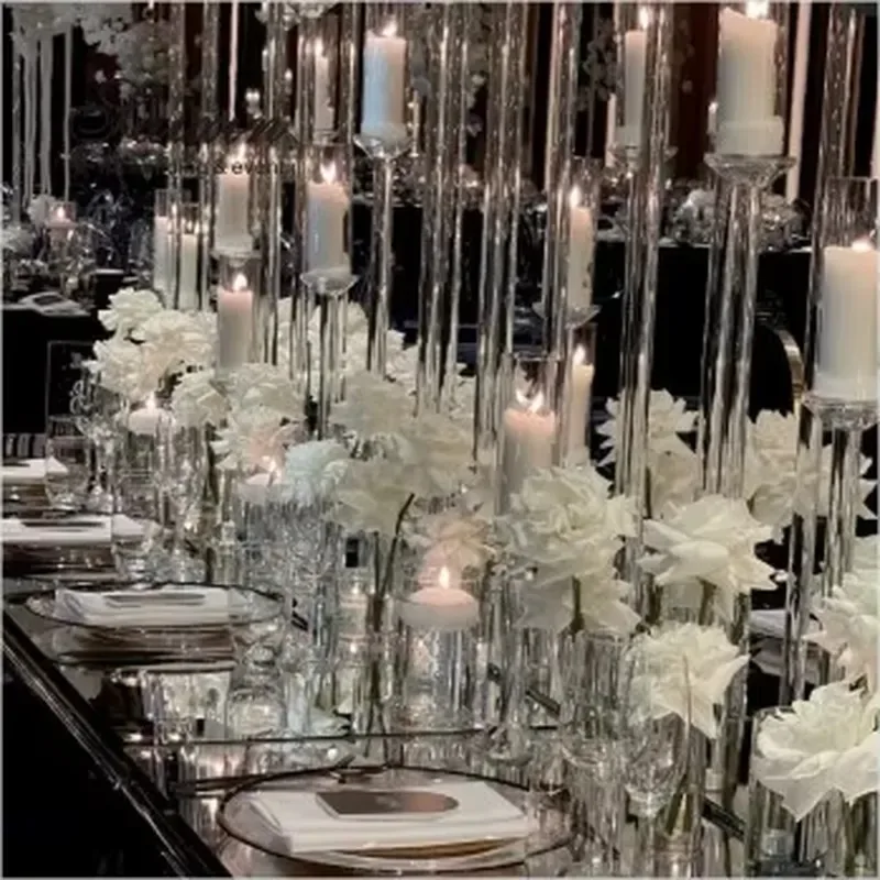 Gorgeous 3 Piece Crystal Pillar Candle Holder for Wedding Decoration