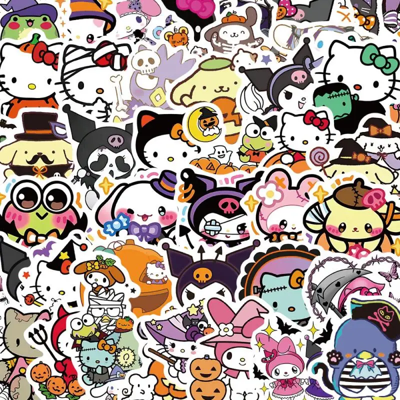 Sanrio Kuromi Hello Kitty Kawaii Halloween Graffiti Stickers My Melody Diy Decorative Notebook Waterproof Stickers Children Gift