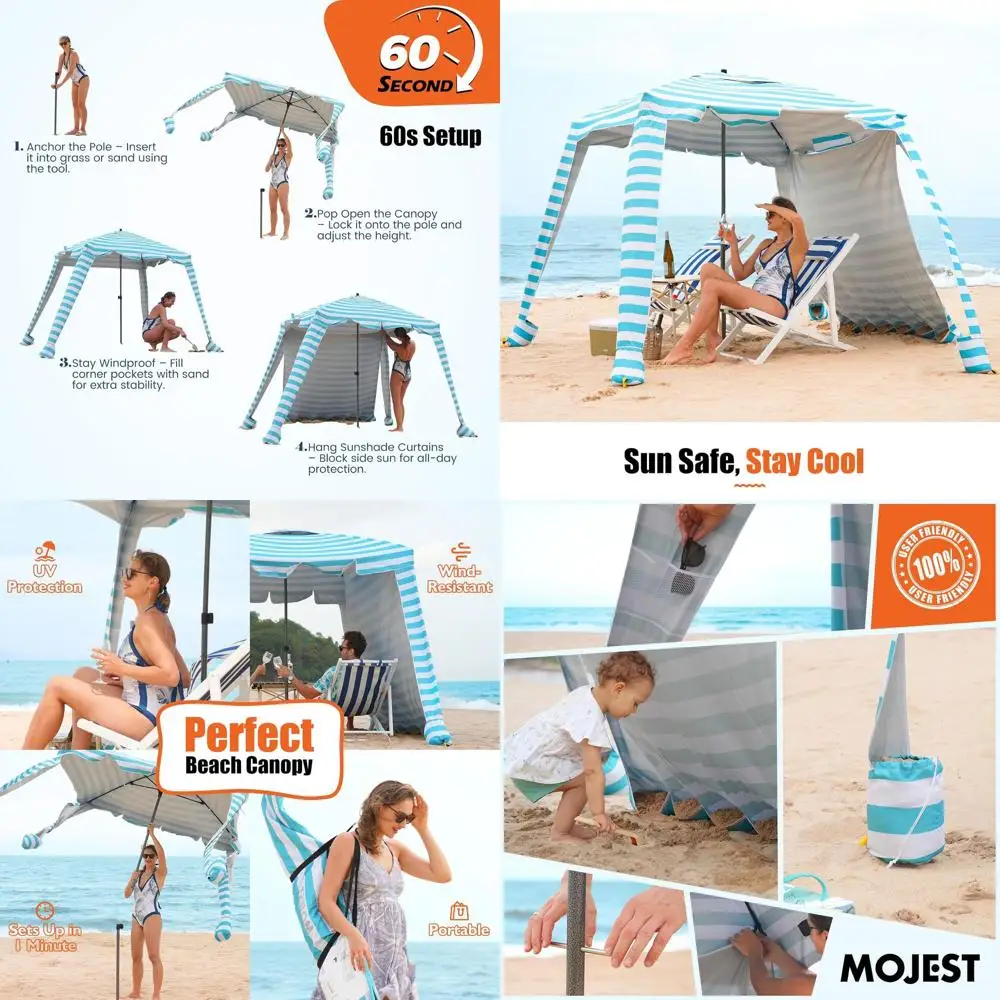 

6FT Waterproof Beach Cabana with UPF 100+ Sun Protection and Shade Curtain - Portable, Easy Setup, Ideal for Families and Friend