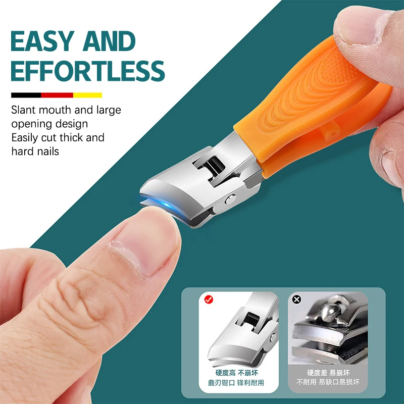 💖 大きな開口部の爪切り 厚くて硬い斜め爪切り ステンレス鋼のマニキュアツール 足の爪切り トリマー 飛沫防止