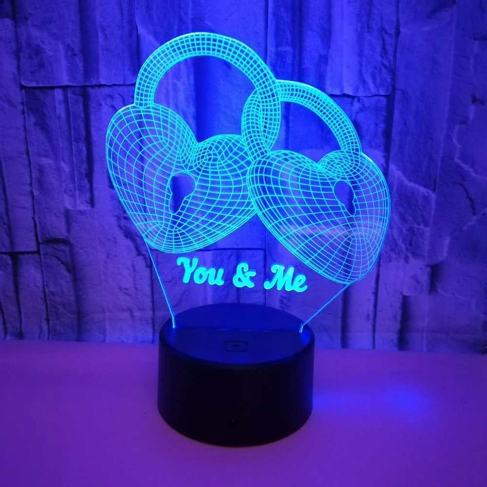 Nighdn-luz nocturna con cerradura de amor romántica, lámpara de ilusión 3D para mesa, decoración de dormitorio, regalo de cumpleaños y San Valentín para amante