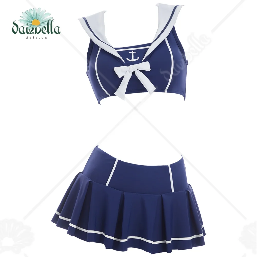 Daizbella Women's Bikini Sets 90's Retro Vintage Sailor Style High Waisted Two Piece Swimsuit with Matching Headband