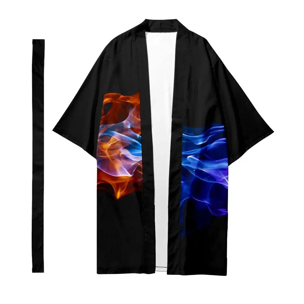 Japanese Long Kimono Men's Cardigan Fashion Women Samurai Kimono Flame Light Pattern Kimono Shirt Costume Yukata Jacket