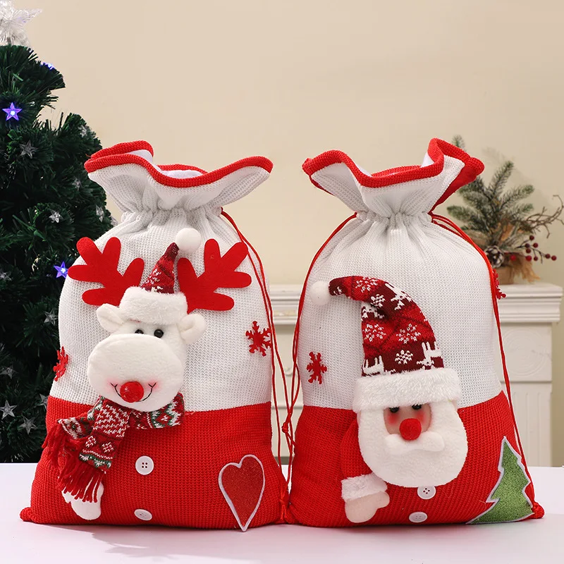 Christmas New Hand-held Gift Bag Large Drawstring Pocket Decoration Ornament Candy Bag Cartoon Snowman Old Man Bolsa De Dulces