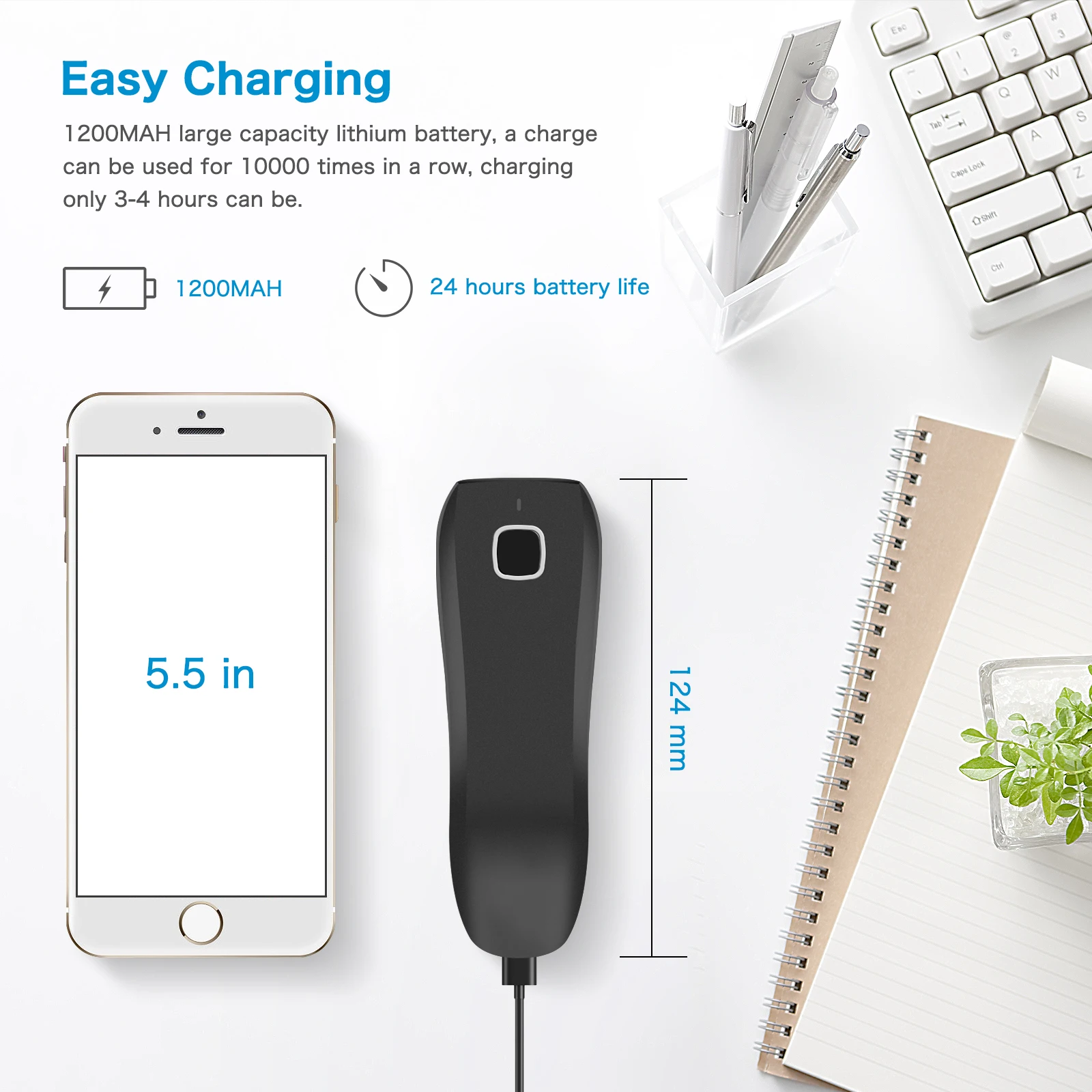 NETUM C990 Bluetooth 2D Barcode Scanner Pocket Wireless QR Reader Data Matrix PDF417 IOS Android Windows