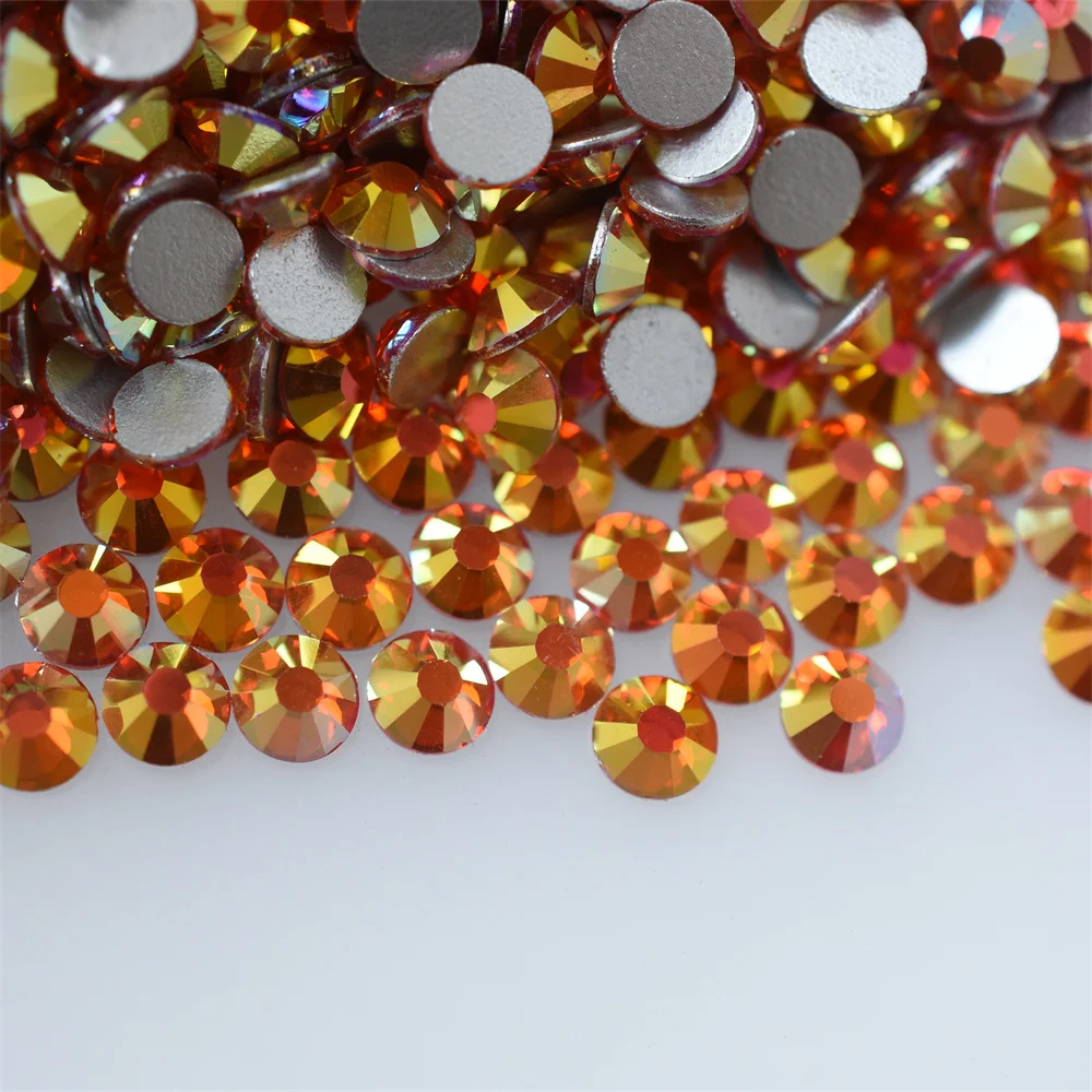 SS6-30 Glass Gold-edged Orange Red Crystal Flatback Non HotFix Rhinestones Stone Charm Nail Art Decorations Jewelry Applique