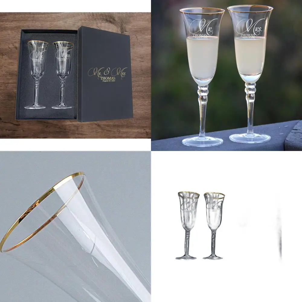Luxurious Rimmed Champagne Glasses - Personalized Pair for New Bride and Groom