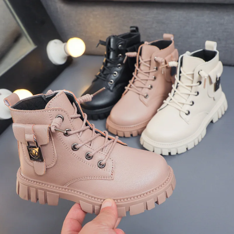 Winter Children Fashion Boots New Autumn Girls Ankle Boots Non-slip Casual Kids School Shoe PU Leather Boys Warm Booties