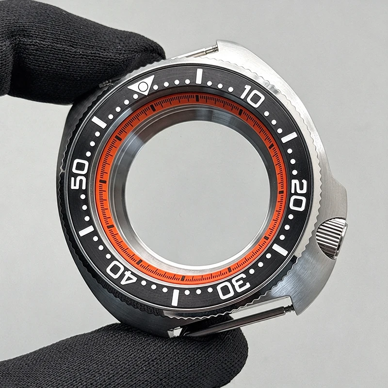 44mm Silver NH35 Diving Case 6105 6309 Turtles Watch Case 4.1 Crown Steel Bezel Fit NH35 NH36 7S26 4R35 4R36 Movement Case