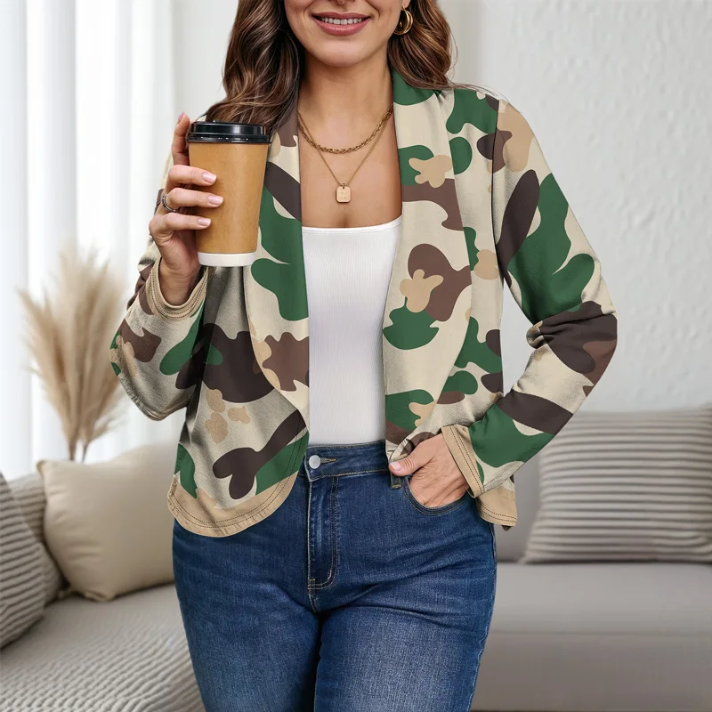 Stylish And Casual Camouflage Autumn Womens Large Lapel Suit Jacket Light And Comfortable Printed Womens Suit Jacket 2025 New