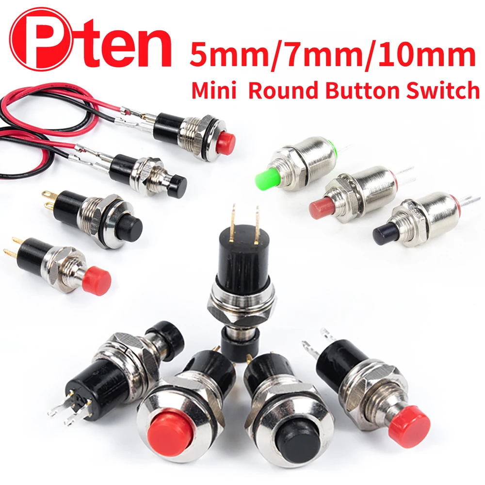 5PCS Mini Round Self-Lock /Momentary Pushbutton Switches 7mm/10mm with wire FBS-110 1NO1NC Black Red 3A/125V 1A/250V