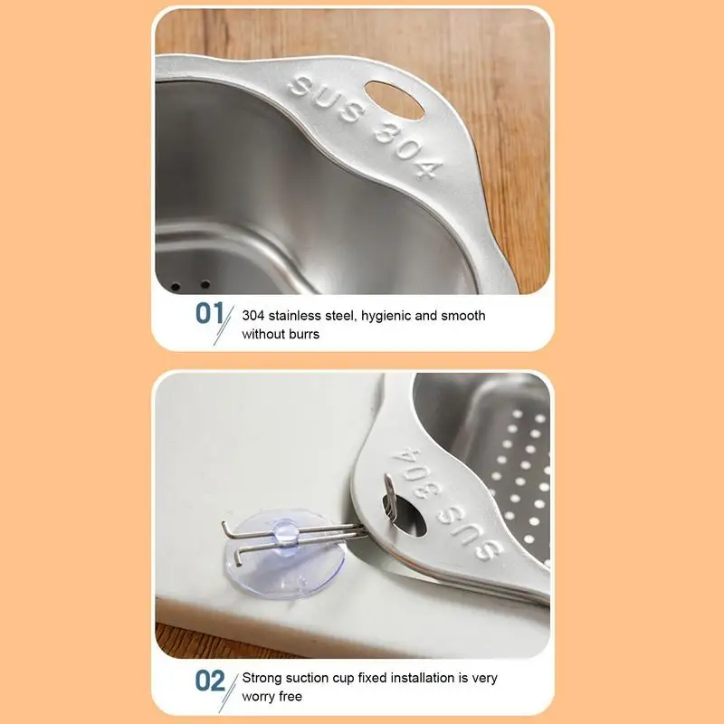 Sink Rack Corner Drain Triangle Design Storage Rack For Kitchen Drain Basket For Kitchen Sink Stainless Steel Sink Strainer