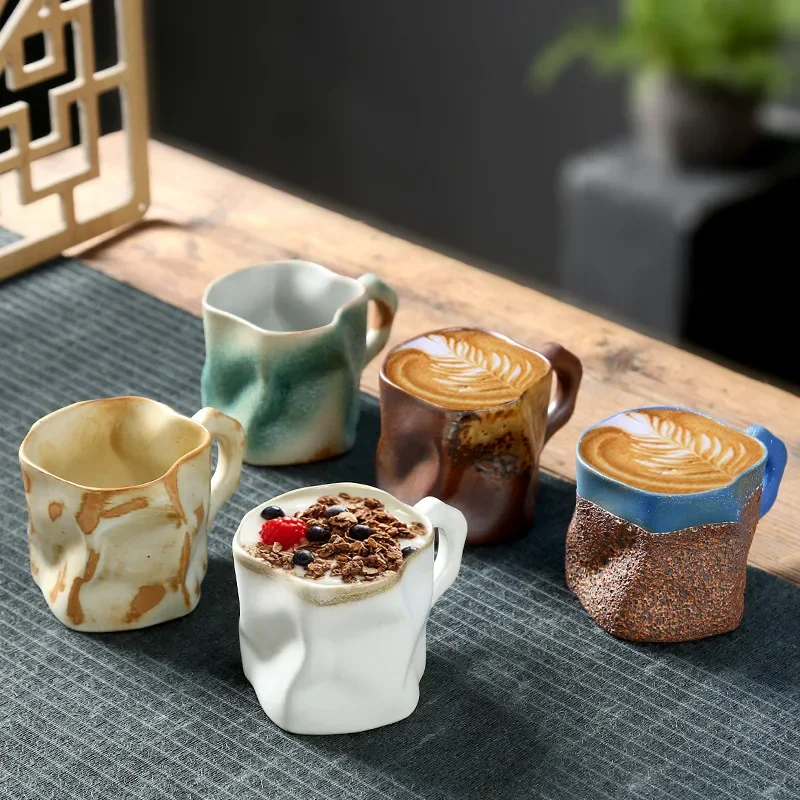 270ML Ceramic Coffee Cups Retro Coarse Pottery Cups Creative Home Mugs Office Cups Gifts Living Room Coffee Table Decoration