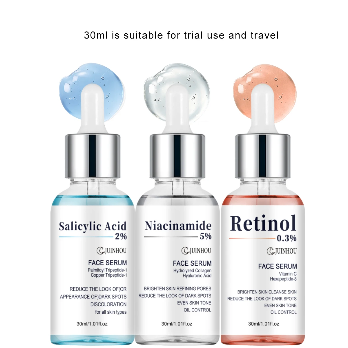 JUINHOU 3-teiliges Hautpflege-Serum Salicylsäure Niacinamid Retinol Aufhellend Porenverfeinernd Ölkontrolle Feuchtigkeitsspendend für Tägliche Hautpflege – Detail 16