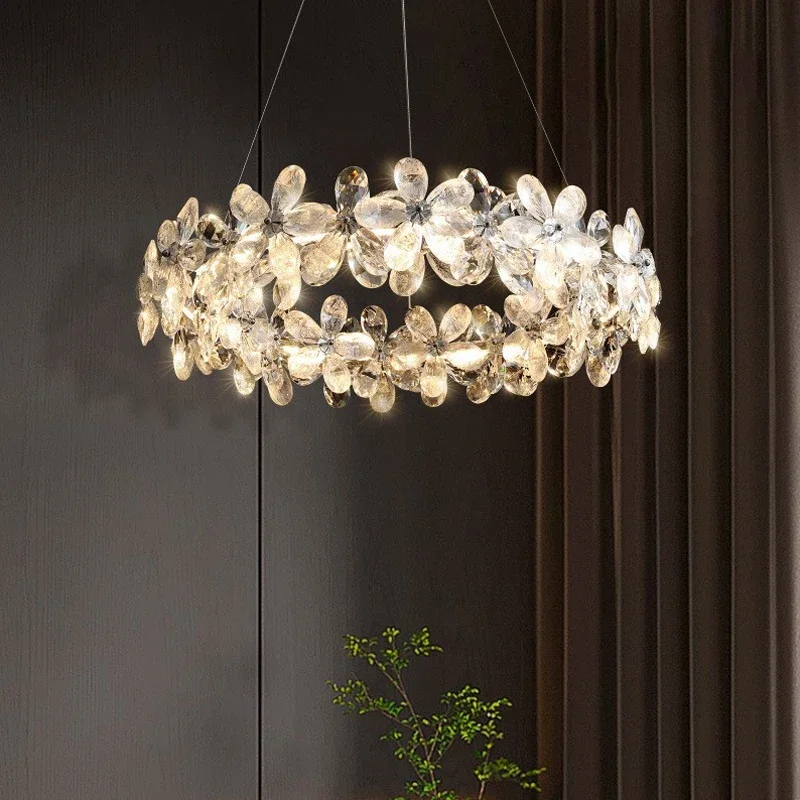 Modern LED living room hanging crystal pendant lamp, suitable for dining rooms, bars