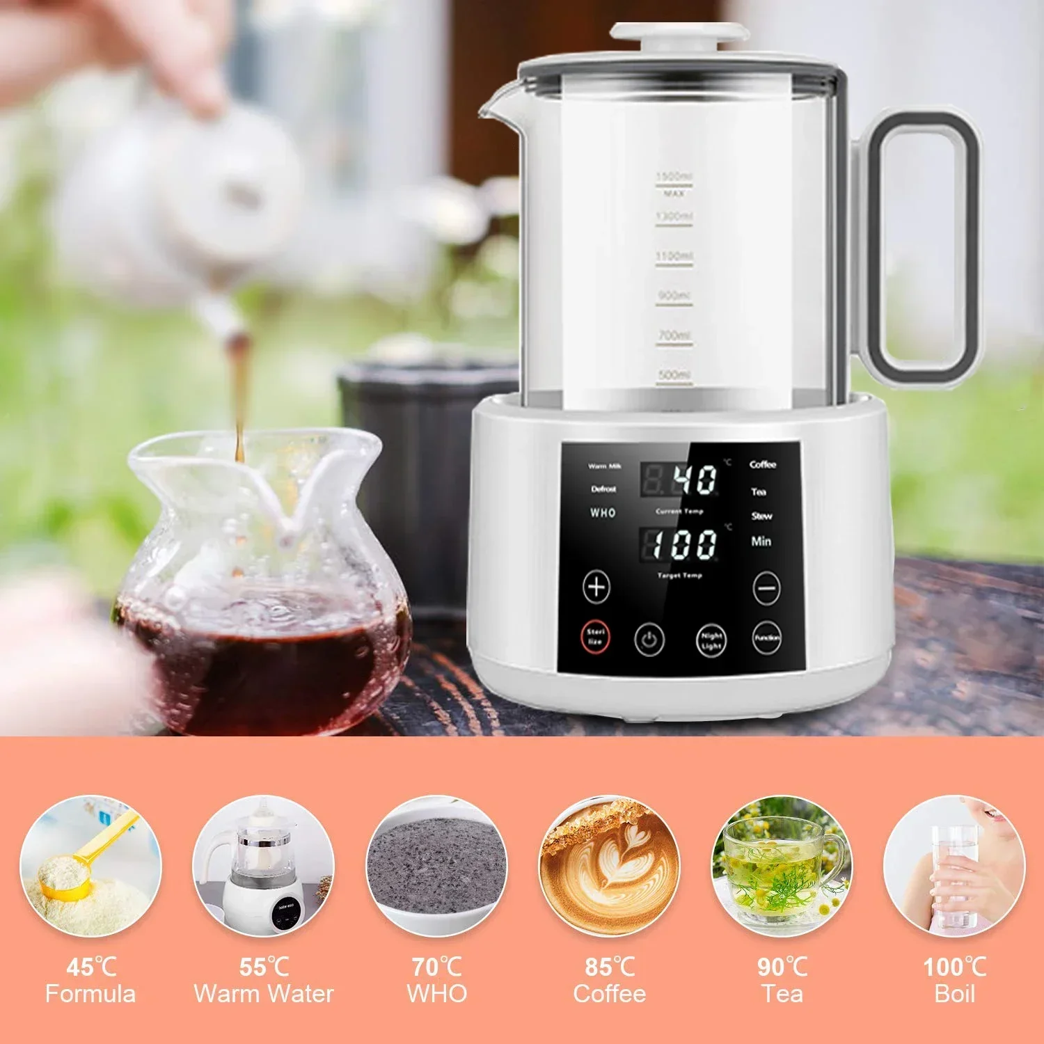 Baby Milk Instant Warmer Feeding Bottle Warmer Formula Dispenser Electric Kettle with Accurate Temperature Control for Formula