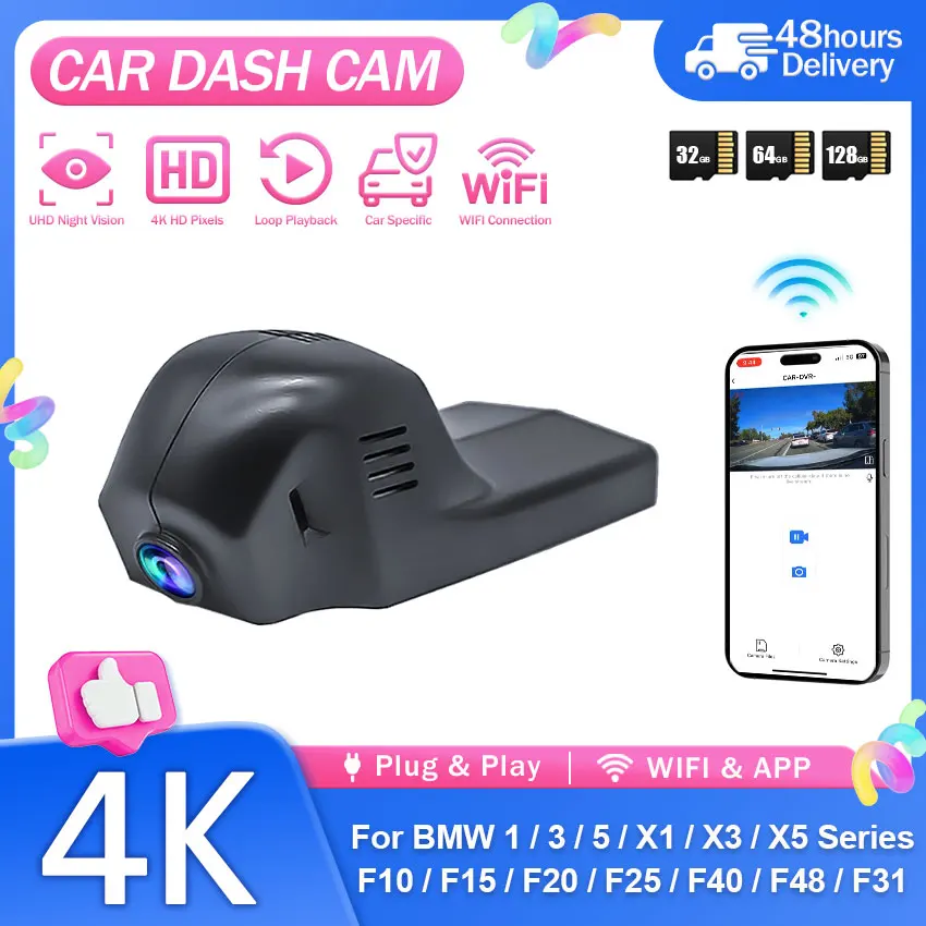 4K Dash Cam For BMW Chassis F01 F02 F06 F07 F10 F11 F15 F16 F20 F21 F25 F26 F30-F32 F36 F45 F48 F80 F82 F85 2013-2021 WiFi& APP