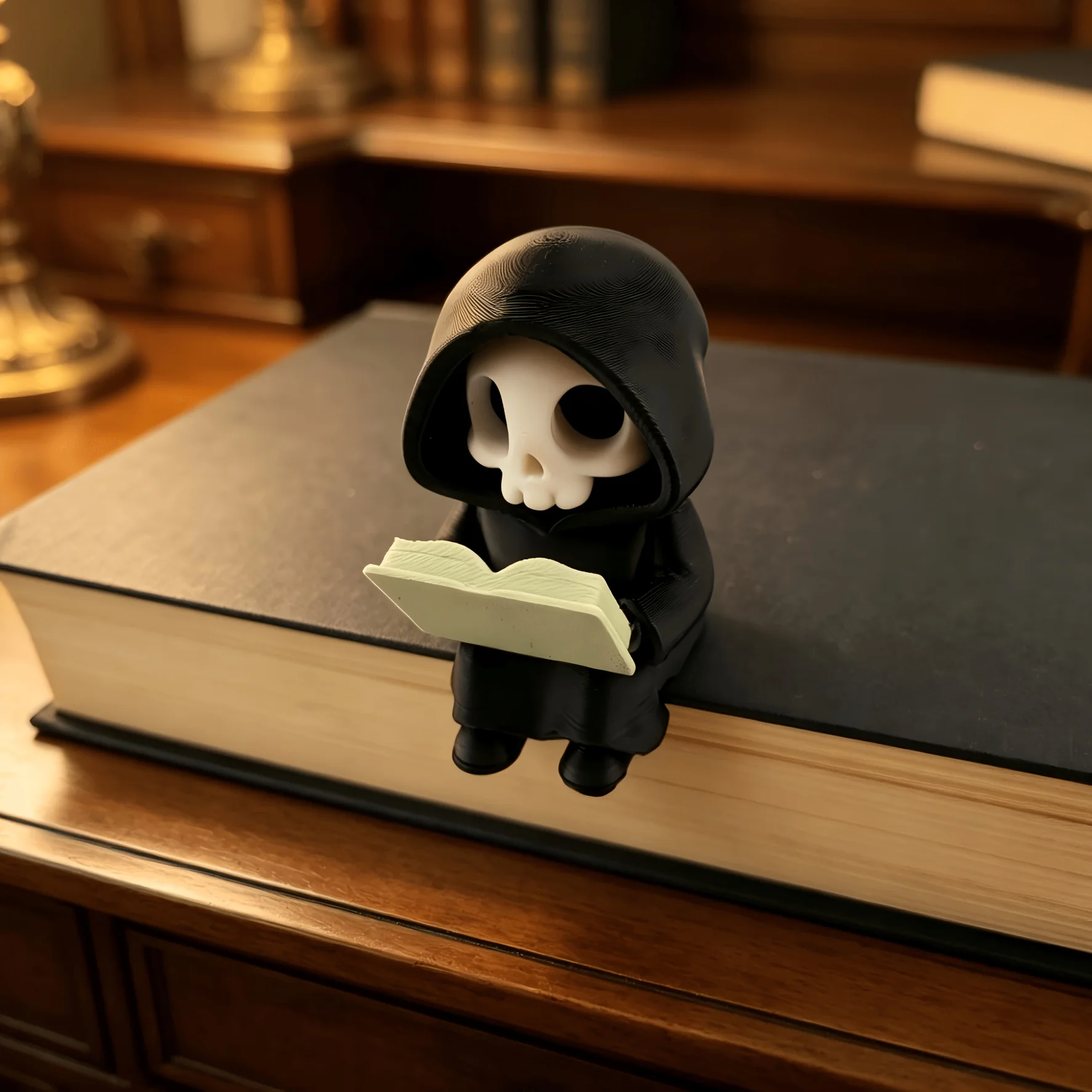 3D-Gedruckte Figur des Kleinen Todesgottes, Gotische Statue mit Kapuzenschädel, Dunkler Stil Schreibtisch-Dekoration, Halloween-Deko & Kreatives Geschenk – Detail 3