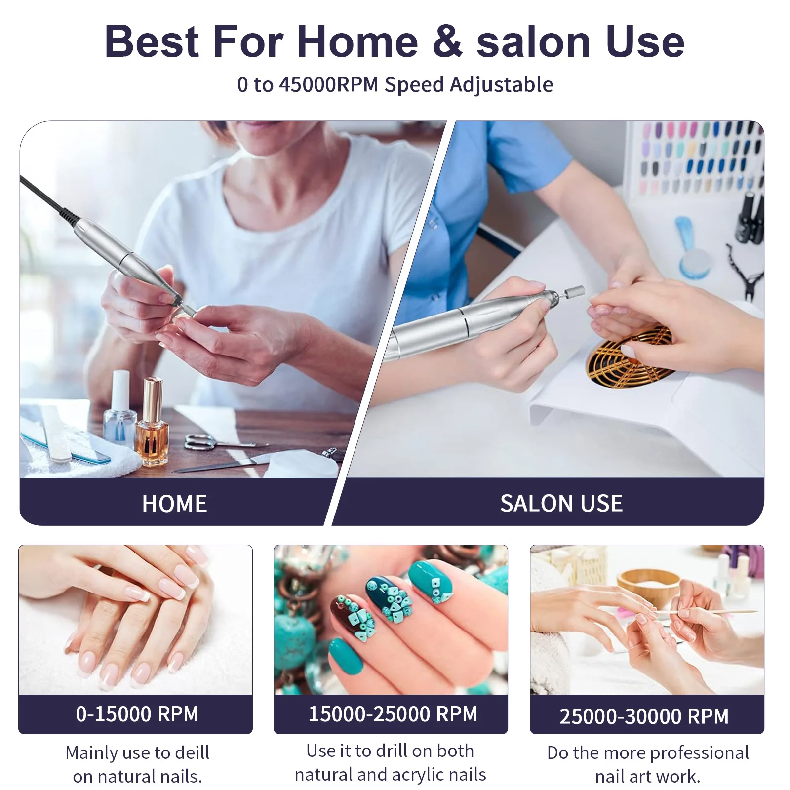 Profesjonalna elektryczna wiertarka do paznokci 45000 RPM Akumulatorowa przenośna maszyna do manicure i pedicure z bitami