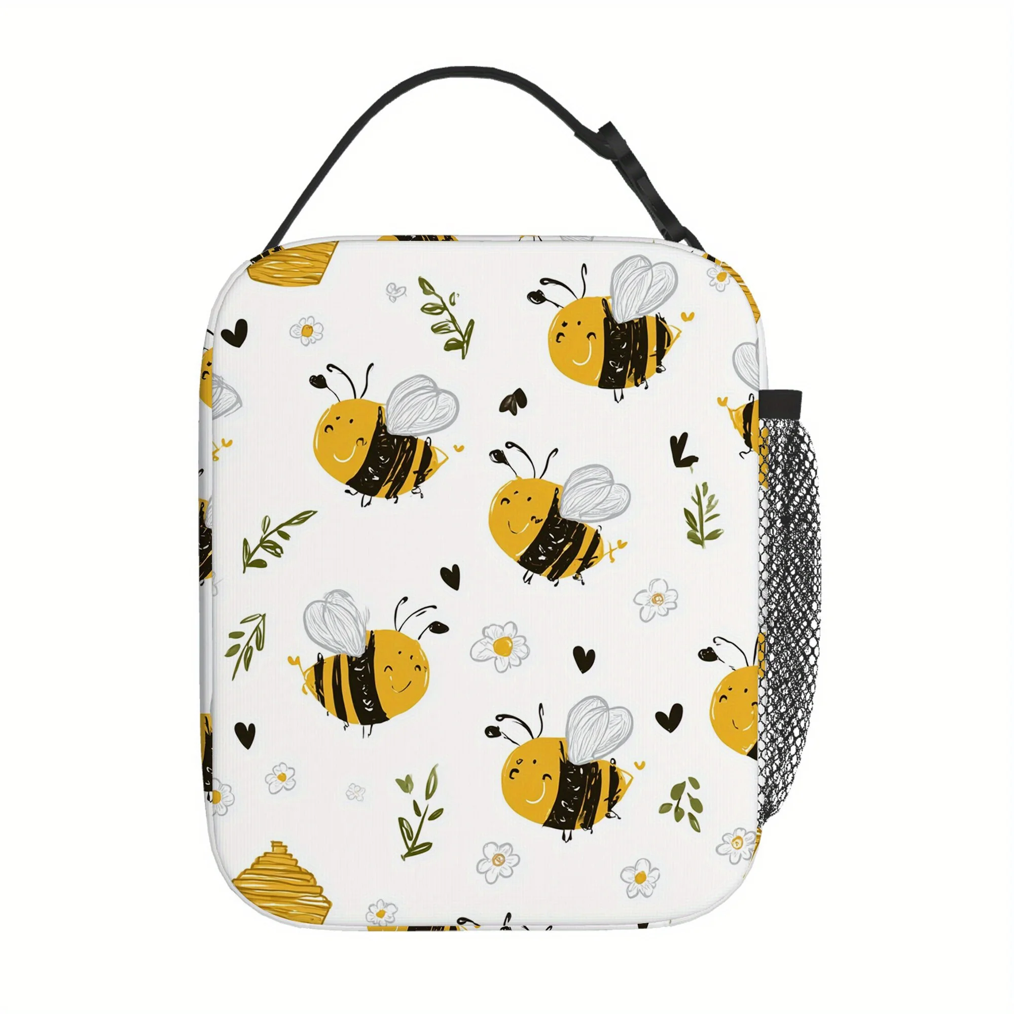 1pc, Bee-themed Pattern with Flowers and Hearts. Printed Thermal Bag, Insulation Bag, Insulated Bag. Not for Food Contact. Suita